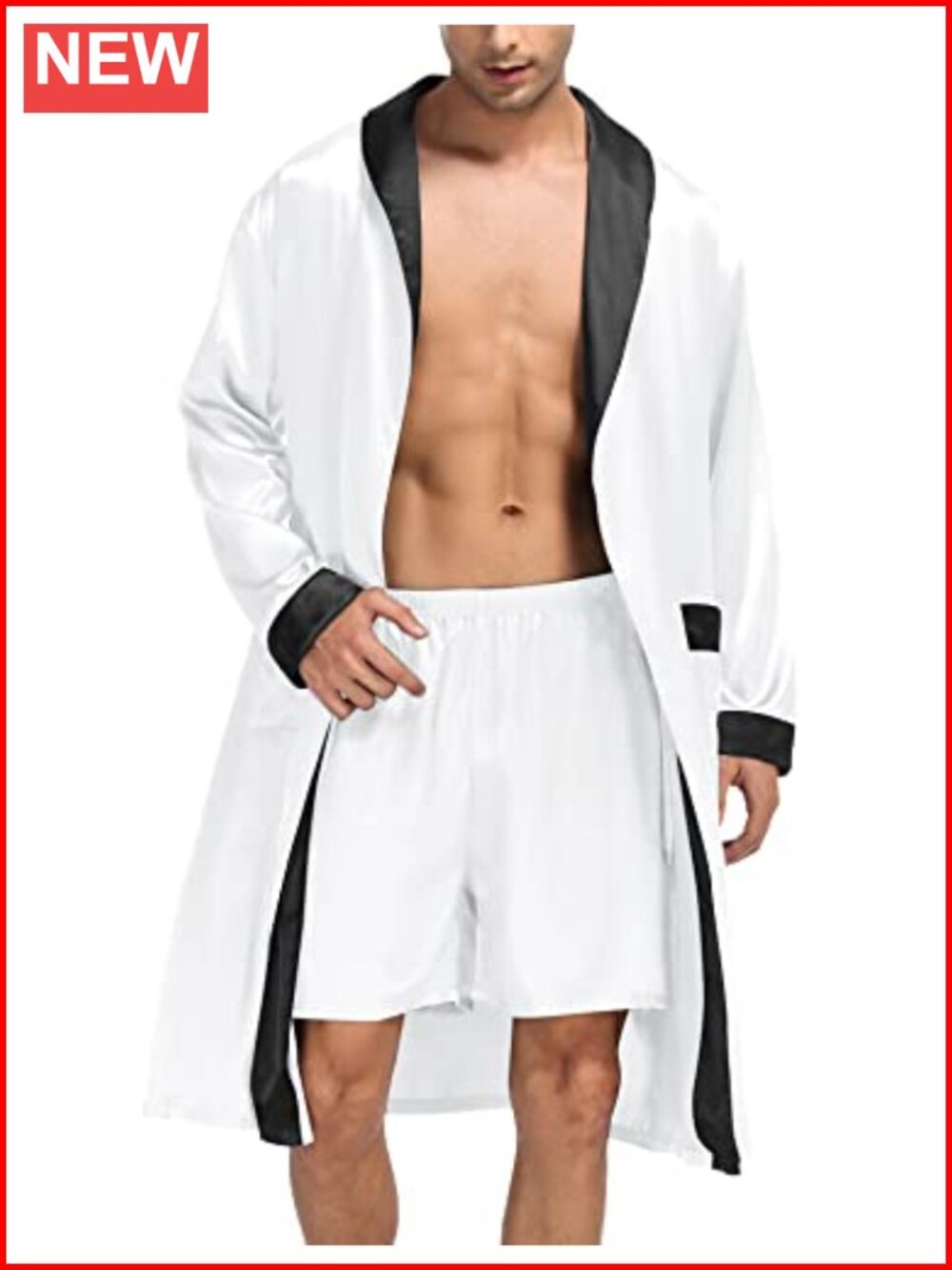Men's Satin Robe with Shorts Set Kimono Bathrobe Lightweight Sleepwear